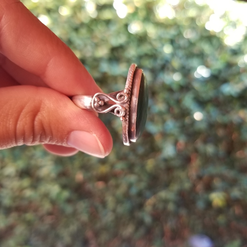 Large Oval Malachite Silver Ring - image 2